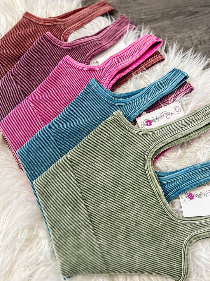 Thick Washed Ribbed Square Neck Cropped Tank Top for wholesale by SurelyMine