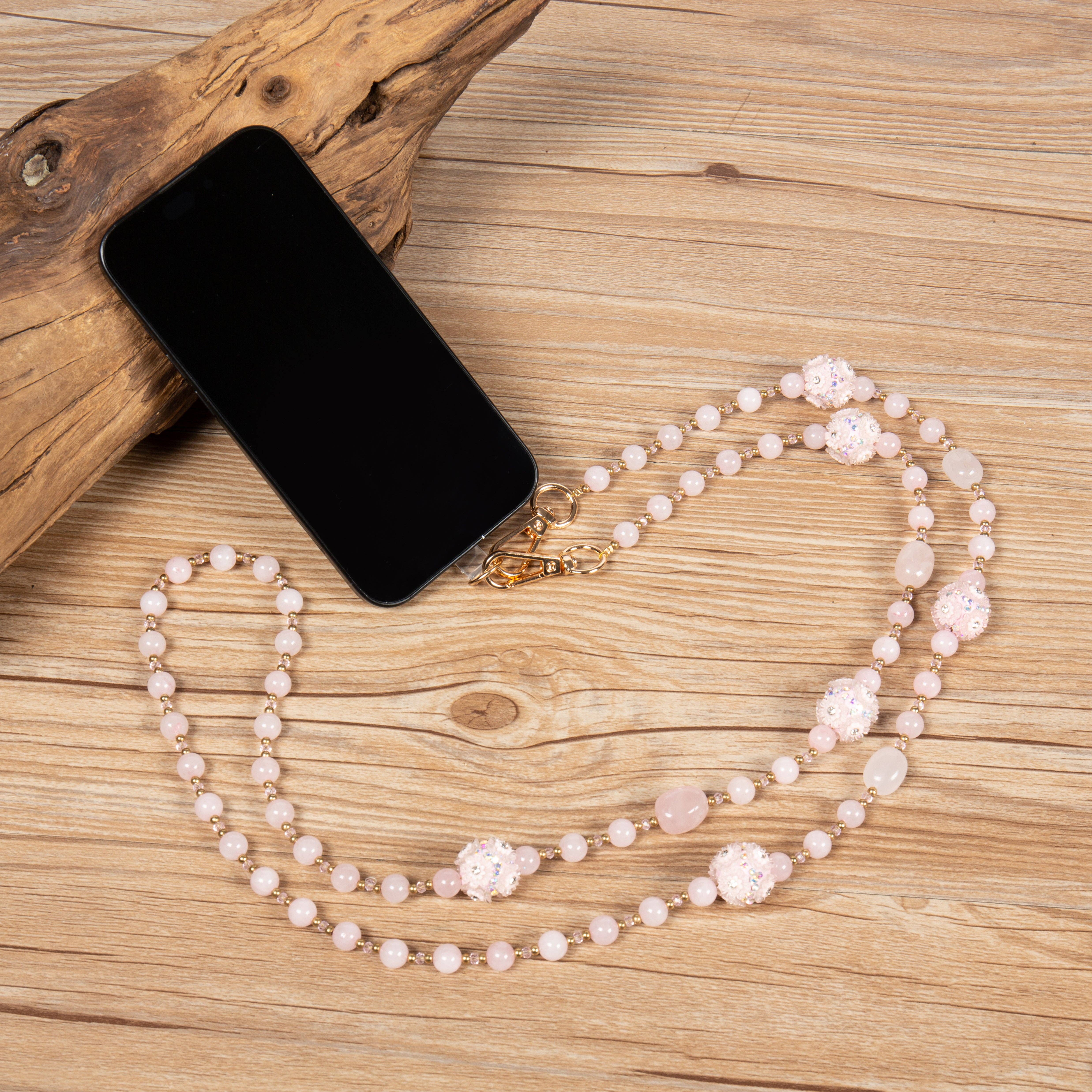 Rosa Tracolla con cordino floreale in quarzo rosa PC5651 in vendita all'ingrosso su Faire0