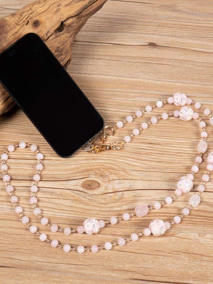 Lanière bandoulière à perles florales en quartz rose PC5651 pour la vente par Ole