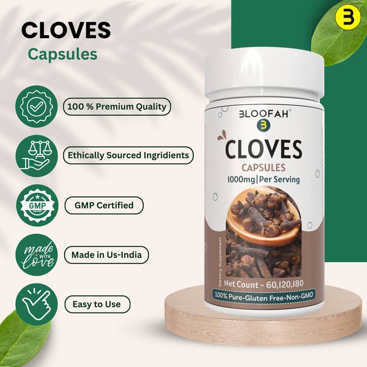 Bloofah - Venta al por mayor Suplementos/vitaminas para beber - Cápsulas de Clavo Bloofah 1000mg por Porción | (Syzygium aromaticum) Polvo de Clavo Natural, 100% Puro, No OGM, Suplemento de Clavo para Uso Diario que Apoya el Bienestar y la Salud General