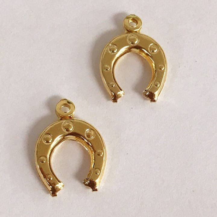The Bead Bazaar - Wholesale Individual Charm/Pendant - Gold Horseshoe Charm, Gold Filled Horseshoe Pendant For Jewelry Making, Good Luck Charms, Bulk Charms For Beading, Small Horseshoe Lucky Charm