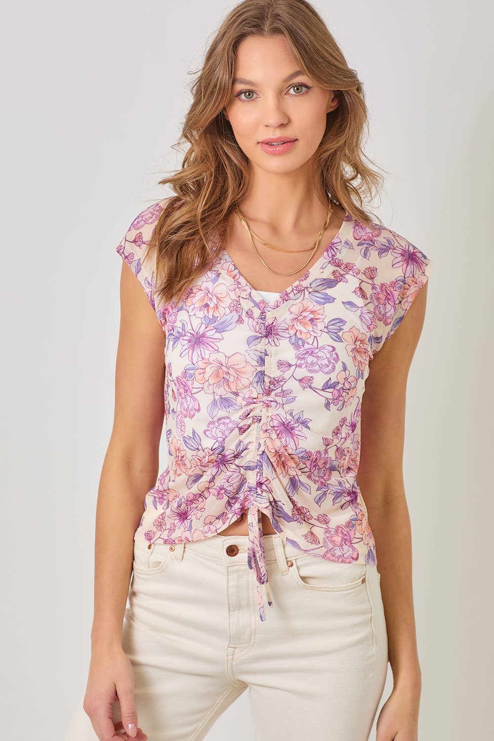 Mystree - Wholesale Blouse - Women's - 61049 Front String Detailed Printed Mesh Top16