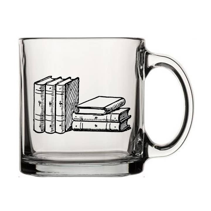 Tasse à thé ou à café en verre Stack of Books 13 oz pour la vente par Fly Paper Products