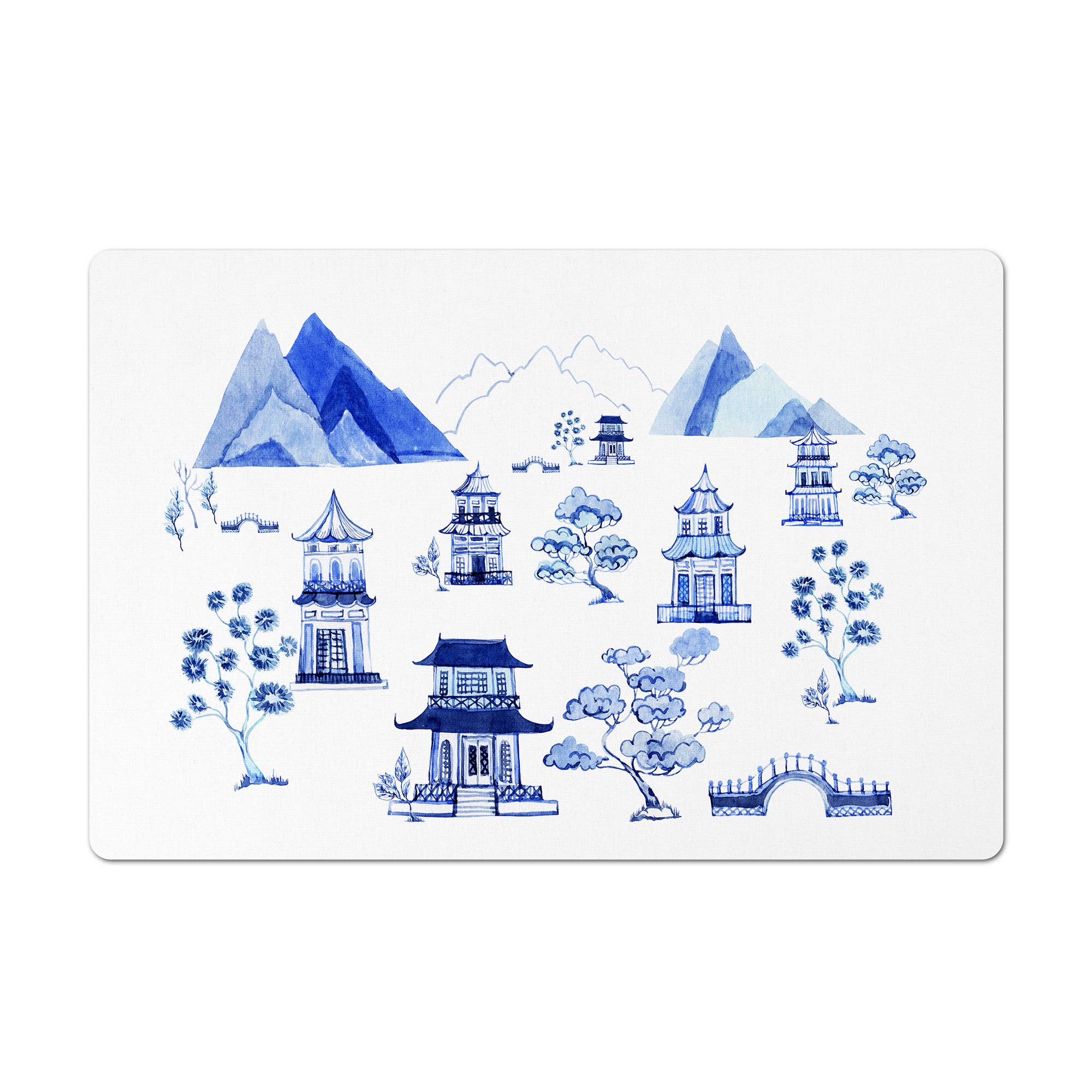 Aliza Darik - Wholesale Pet Food Mat - Dog - Pet Placemat, Chinoiserie, Pagoda Valley, Blue and White1
