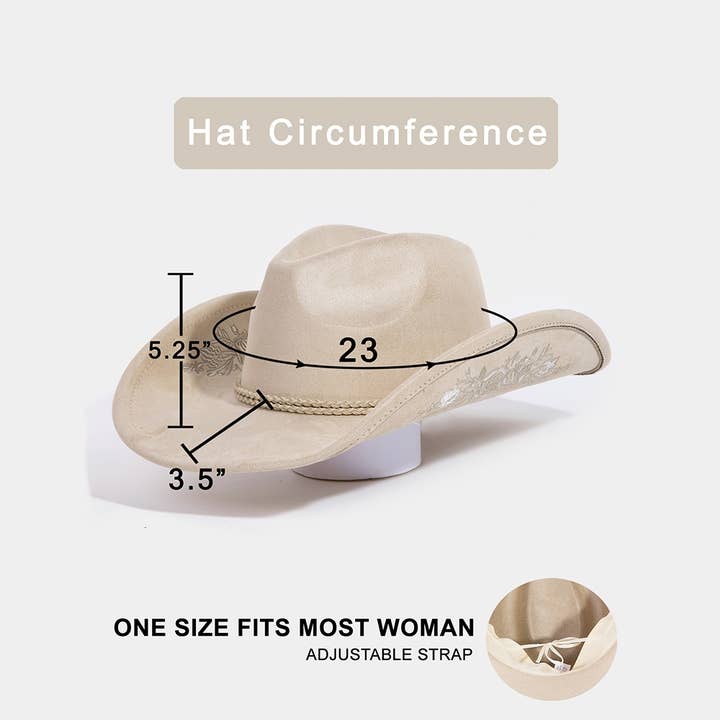 Collections by Fame Accessories - Wholesale Fedora - Women's - Rose Embroidered Braided Band Fedora Cowboy Hat