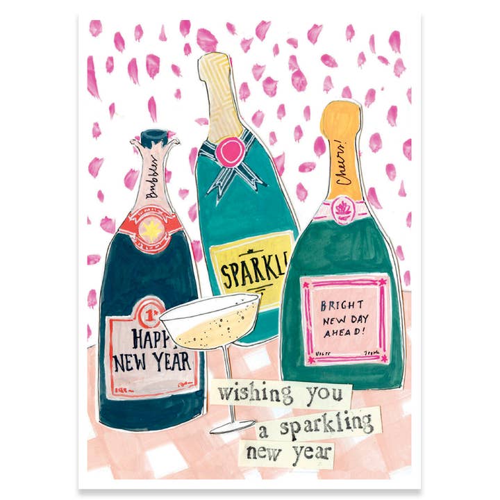 SPARKLING NEW YEAR | CURLY GIRL NEW YEAR'S CARD for wholesale by Calypso Cards LLC