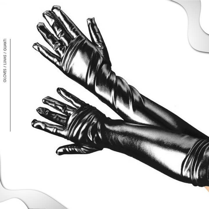 Kinky Pleasure - Wholesale Gloves - Women's - Kinky Pleasure - PL060 - Hand Gloves Long Wetlook - Black1