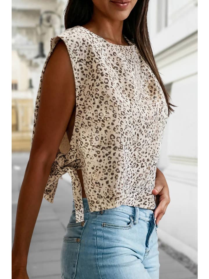 As shown Leopard Print Knot Side Twill Vest | S-XL for wholesale on Faire