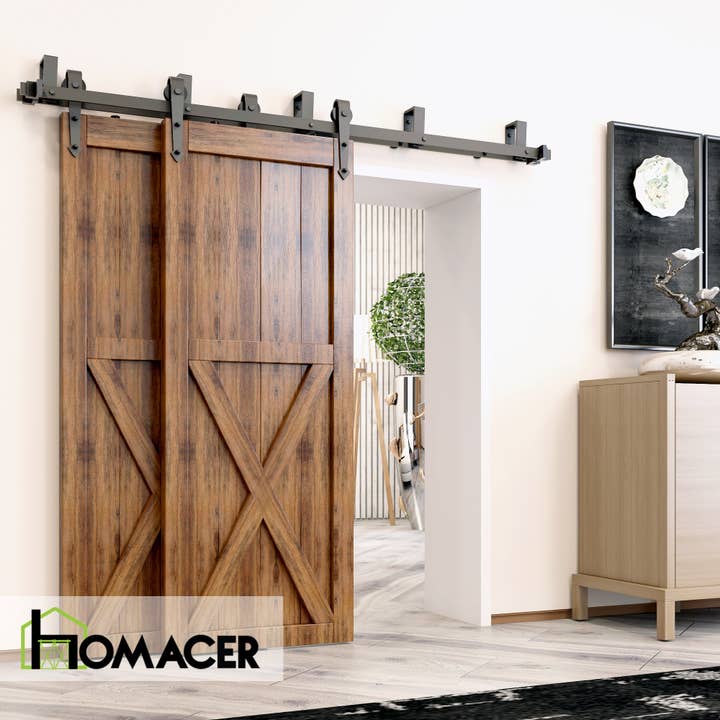 Homacer INC - Wholesale Knob/pull - Double Track U-Shape Bypass Sliding Barn Door Hardware Kit - Arrow Design Roller1
