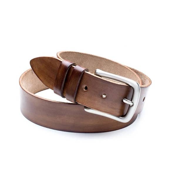 Vintage handgeverfde riem in cognac voor wholesale door Risch Shoes