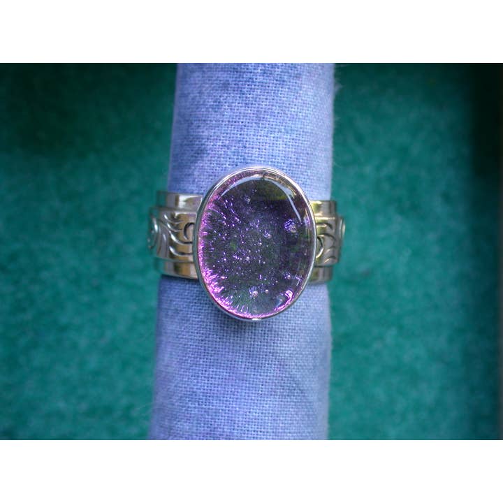 Rozegroene ronde ring van dichroïsch glas van sterling zilver voor wholesale door Tidepool