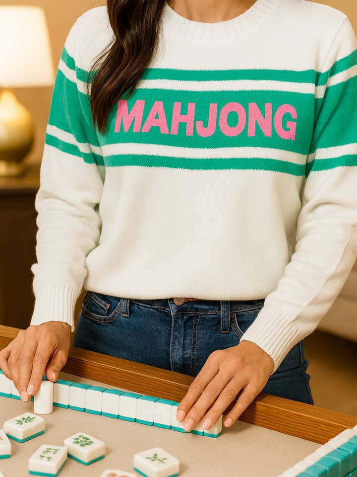 Runway Athletics – Pulôver - Mulher por atacado – Camisola Mahjong - Creme/Verde/Rosa0