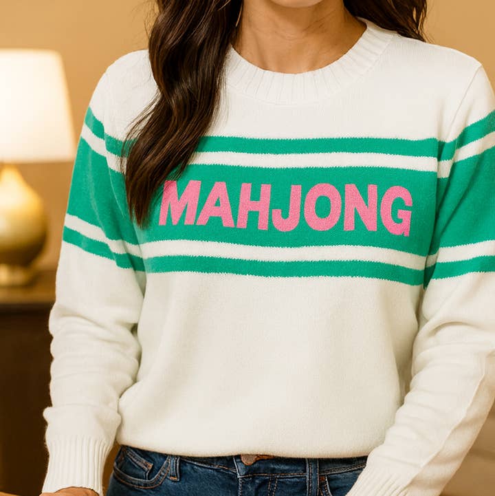 Runway Athletics - Wholesale Knit Sweater - Women's - Mahjong Sweater - Cream/Green/Pink0