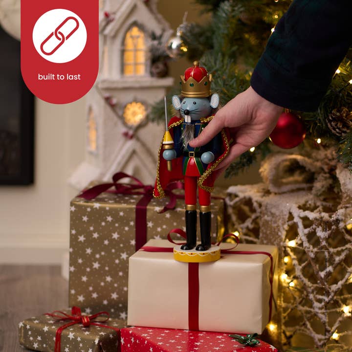 The Twiddlers - Wholesale Christmas Decoration - Wooden Christmas Mouse King Nutcracker Soldier, 30cm / 12"