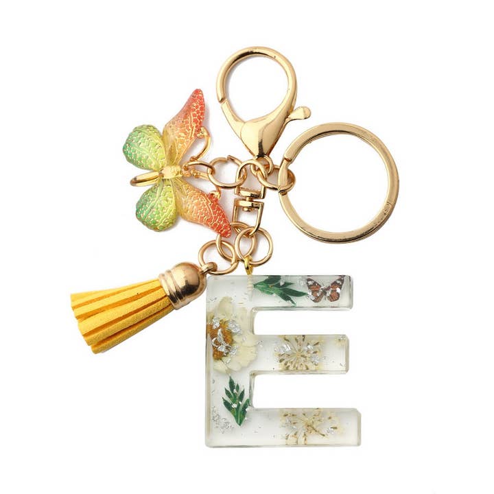 ACCITY - Wholesale Keychain - Women's - Flower Letter Keychain with Yellow Butterfly Charm_CWAB50904