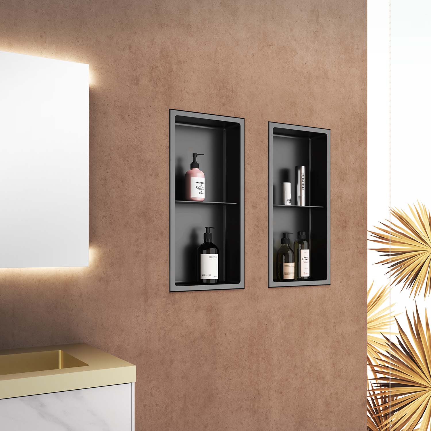 Stilform Handels GmbH - Wholesale Wall Mounted Shelf - Stilform wall niche stainless steel matt black in 60x30 with subdivision6