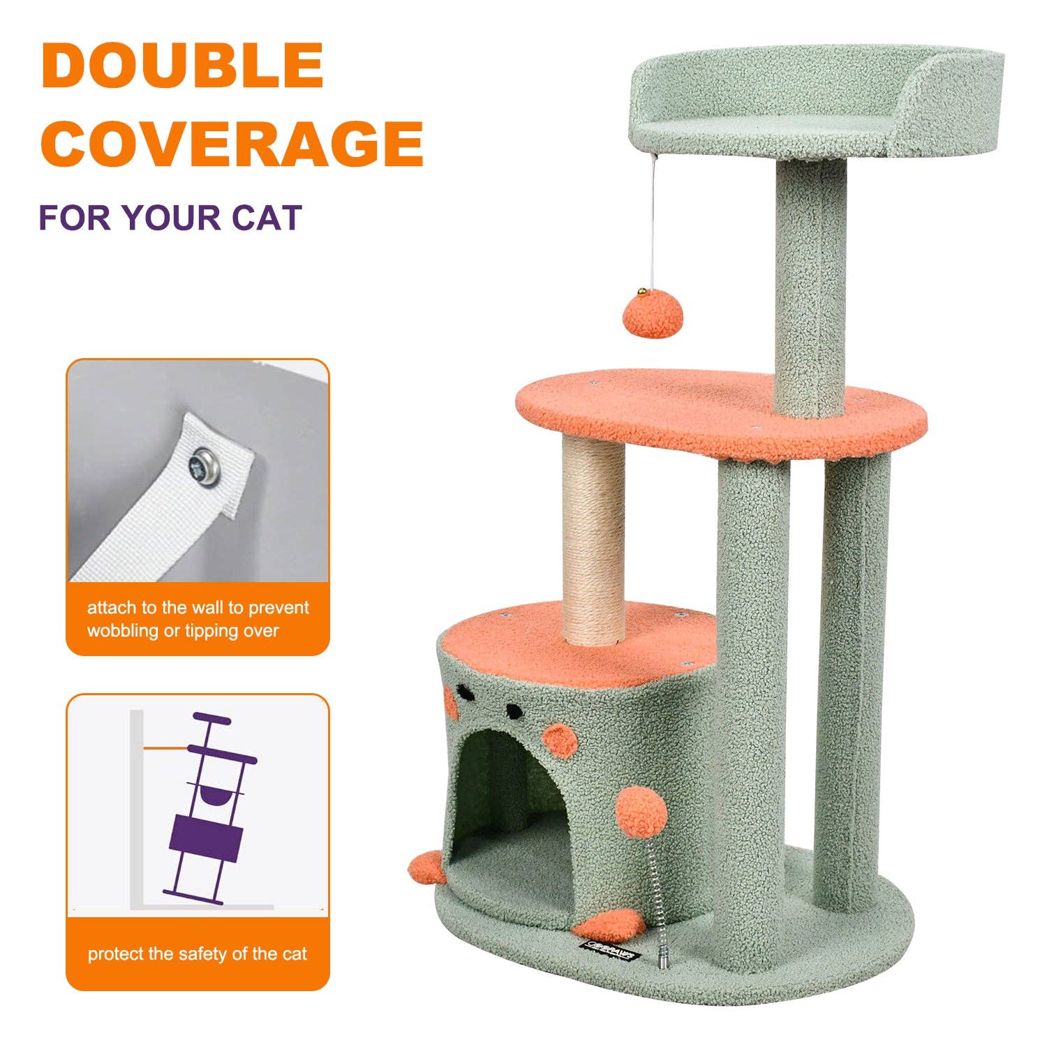 Green GOOPAWS 33-in Faux Fur Top Perch Cat Tree & Condo, Green, 33.9'' for wholesale on Faire1