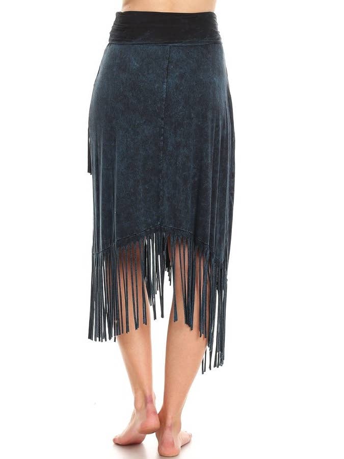 T-Party – wholesale Skirt – Women’s – Mineral Wash High Low Diagonal Fringe Foldover Waist Skirt11