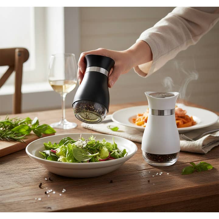 Kadra Kitchenware - Wholesale Zout-en pepersetje - MITBAK elegant zout- en peperstrooier set met glazen bodem1