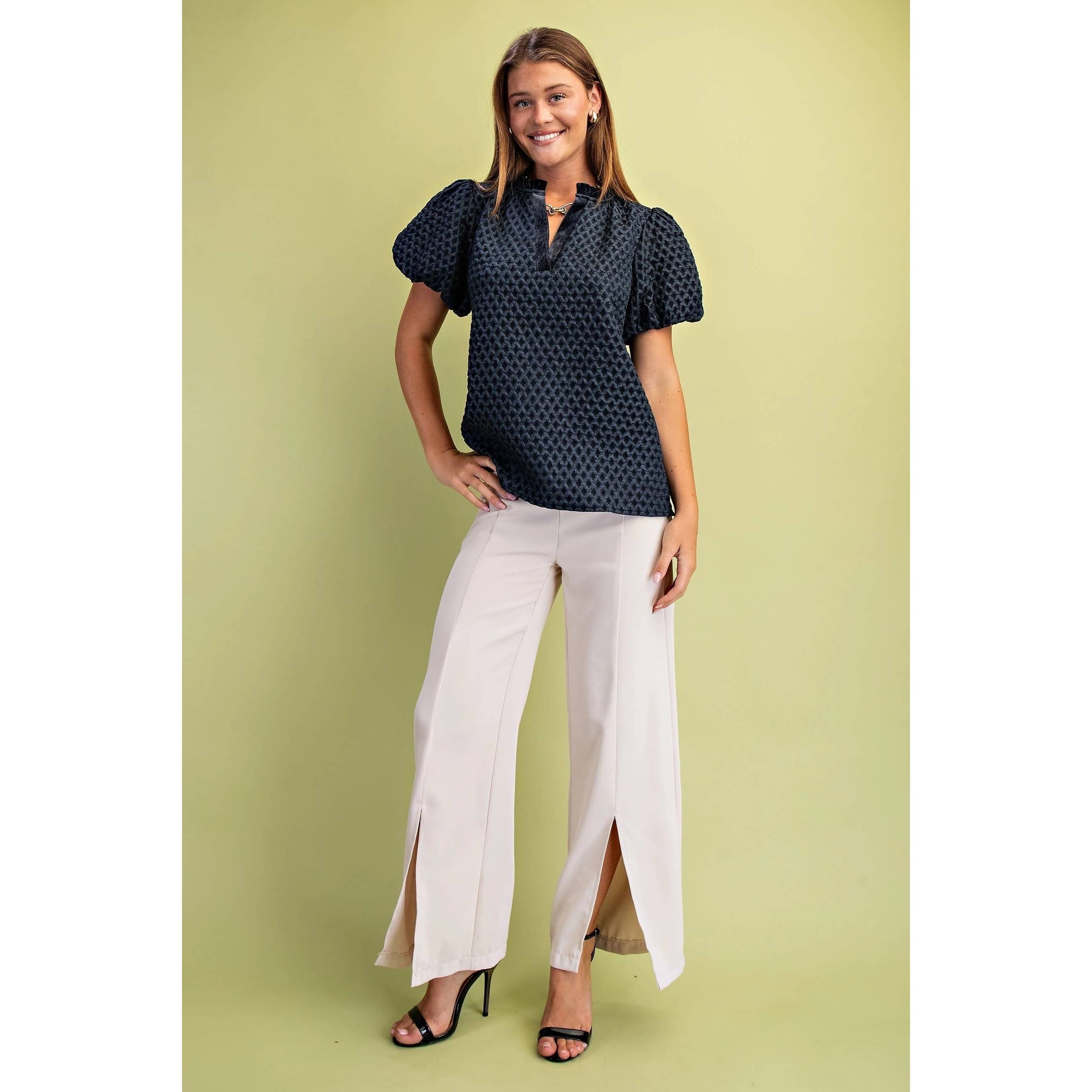 STYLE USA - Wholesale Tunic - Women's - NEW Textured Puff Sleeve Top3