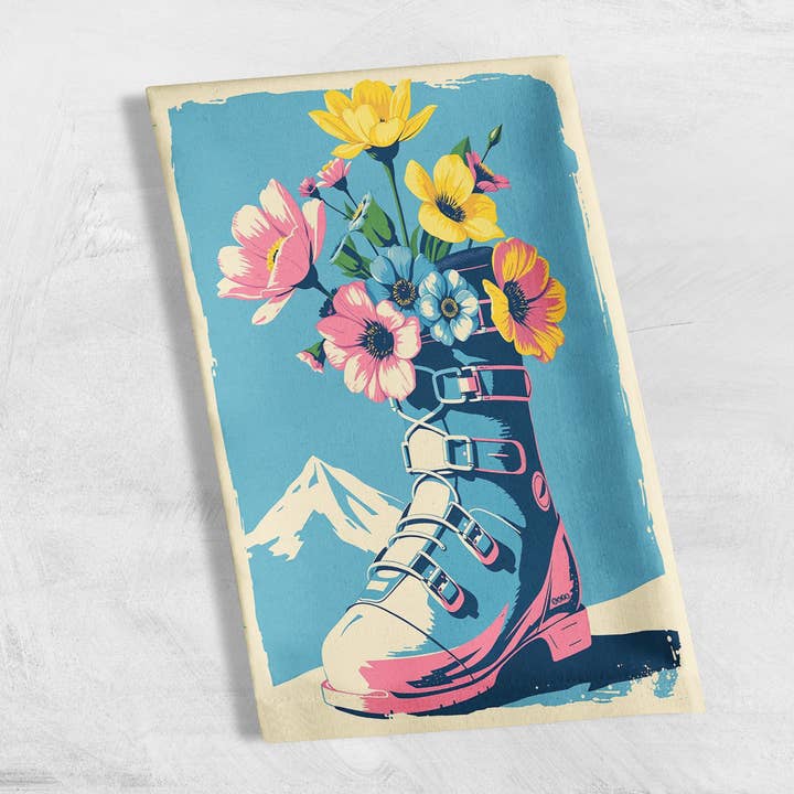 Theedoeken Medium formaat 12 x 16 inch Bloemig lente Skischoen, Ma voor wholesale door Sofs Designs
