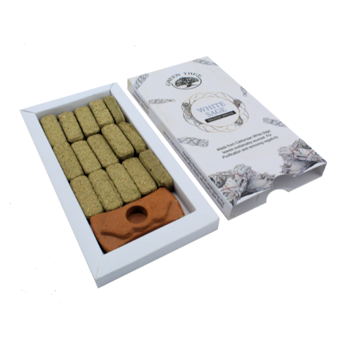 Green Tree - Vendita all'ingrosso Stick smudge - Mattoncini di Salvia Bianca per Purificazione Green Tree (15 mattoncini con bruciatore)3