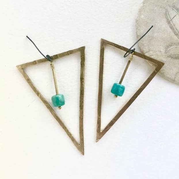 Triangle Hoop Turquoise Earrings for wholesale by SORA DESIGNS