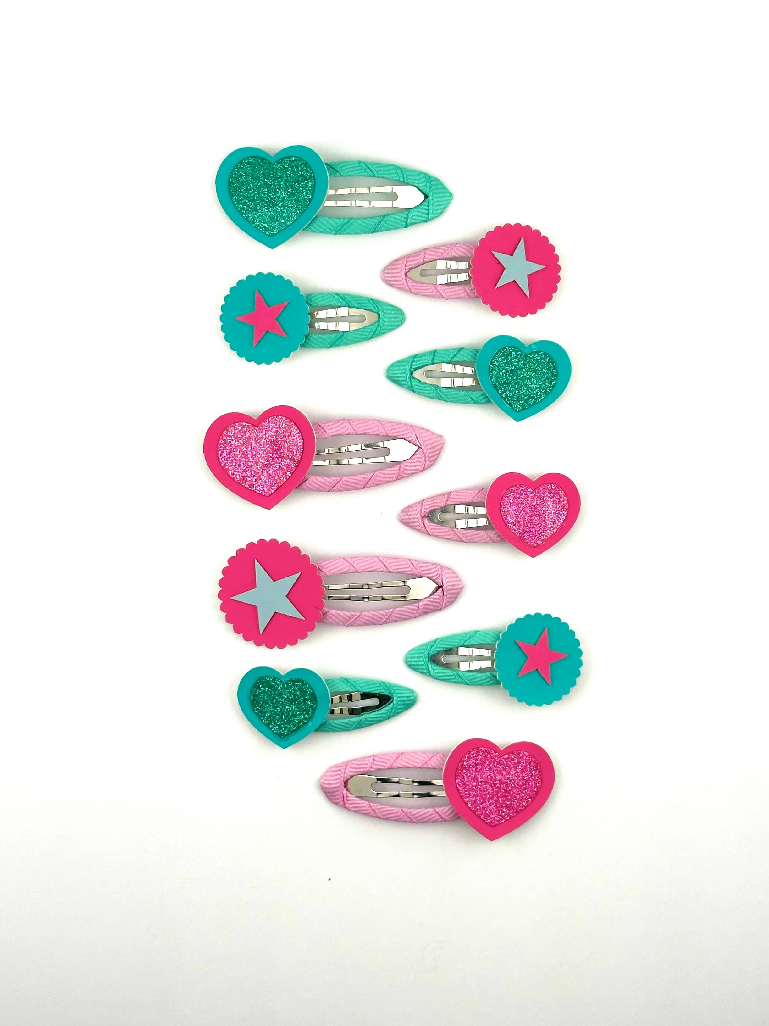 Bluebell Petite - Wholesale Hair Clip - Kids - Green Heart Glitter Click Clack 4cm3
