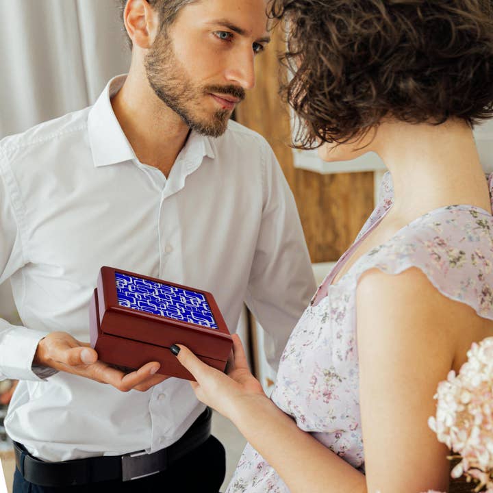 3dRose - Wholesale Jewellery box/organiser - 3dRose, Retro MCM Square Motif Vintage Pattern 3 Blue, Jewelry Box2