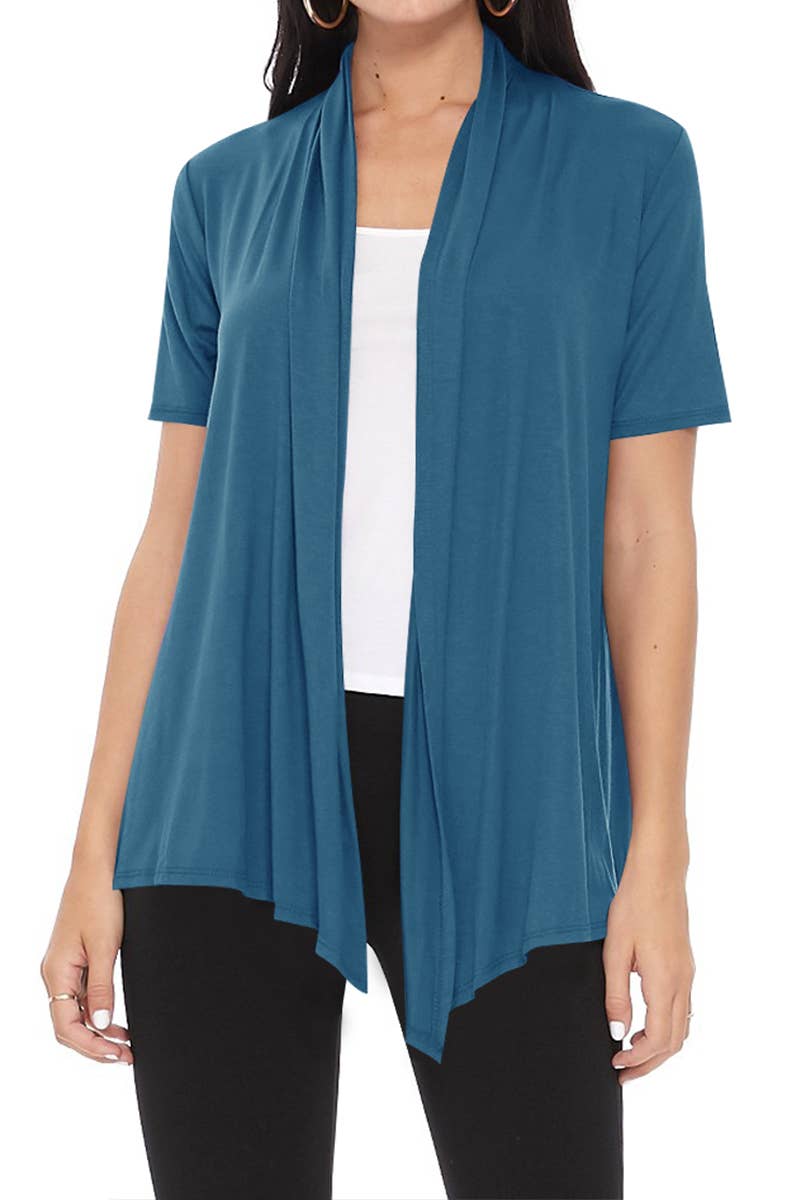 MOA COLLECTION - Wholesale Cardigan - Women's - Women's Casual Short Sleeve Draped Open Front Solid Cardigan72