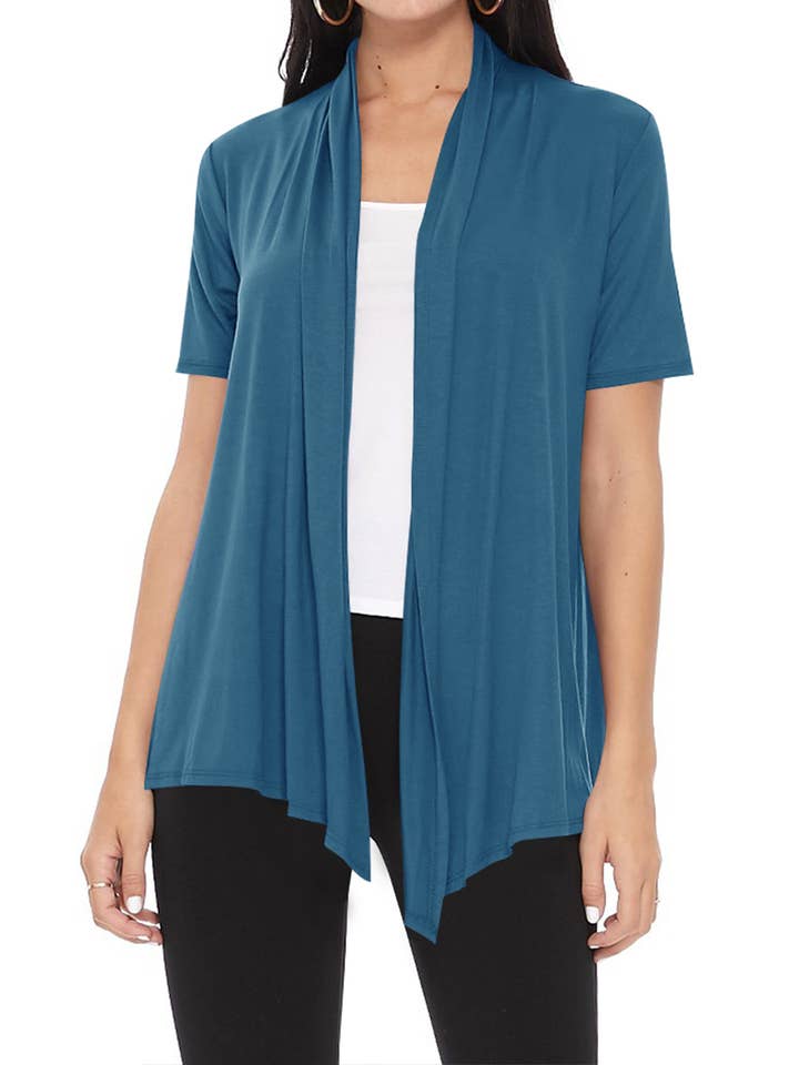 MOA COLLECTION - Wholesale Cardigan - Women's - Women's Casual Short Sleeve Draped Open Front Solid Cardigan72