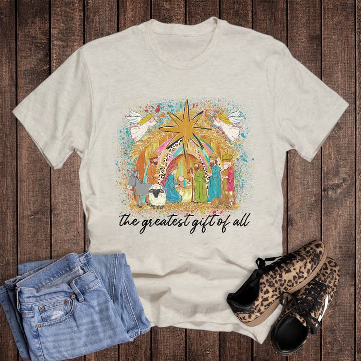 T-shirt Gráfica de Natal Fé Natividade Maior Presente de Todos por atacado de The Way Down South