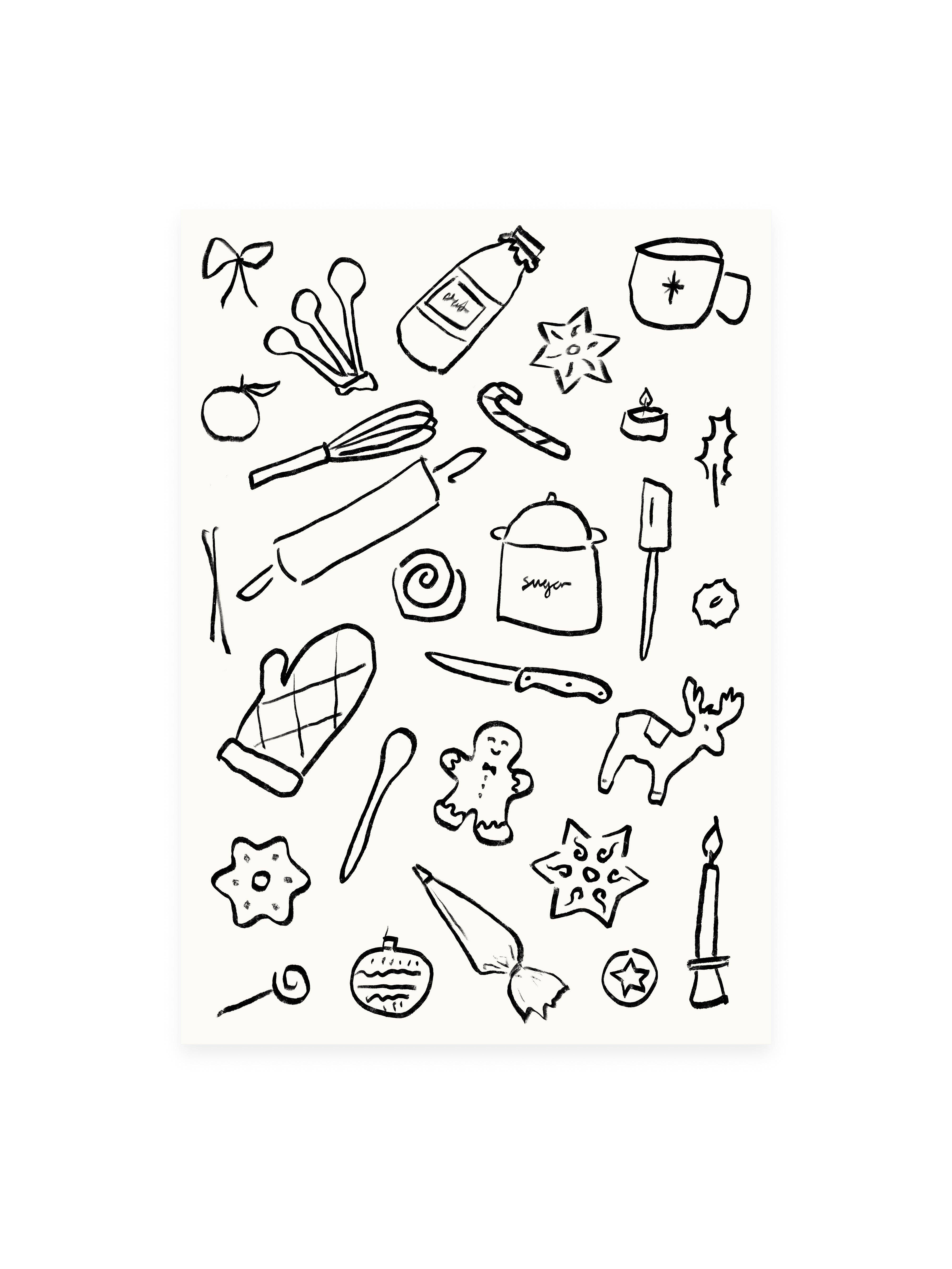 L'Atelier Samedi - Wholesale Postcard - Christmas bakery postcard (risography)0