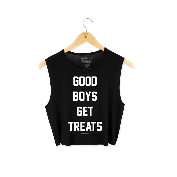 Puppies Make Me Happy – wholesale Linne (Tryckt) - Dam – Bra pojkar får godis | Crop Top
