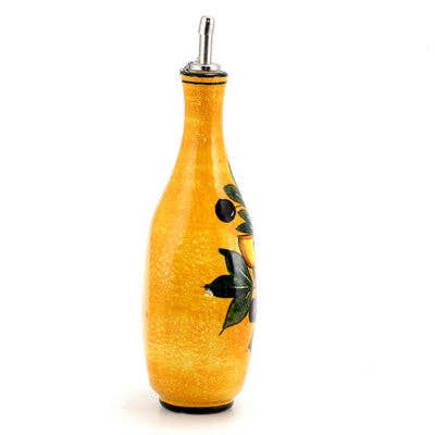 Artistica - Deruta of Italy - Wholesale Oil/Vinegar Dispenser - BUCCIATO OLIVO UVA: Olive Oil Flatten Bottle with OLIO script3