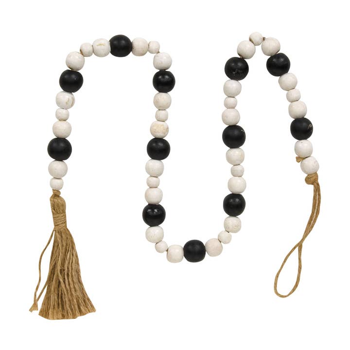 Black & White Wooden Bead Garland, 32.5"L for wholesale by Col House Designs