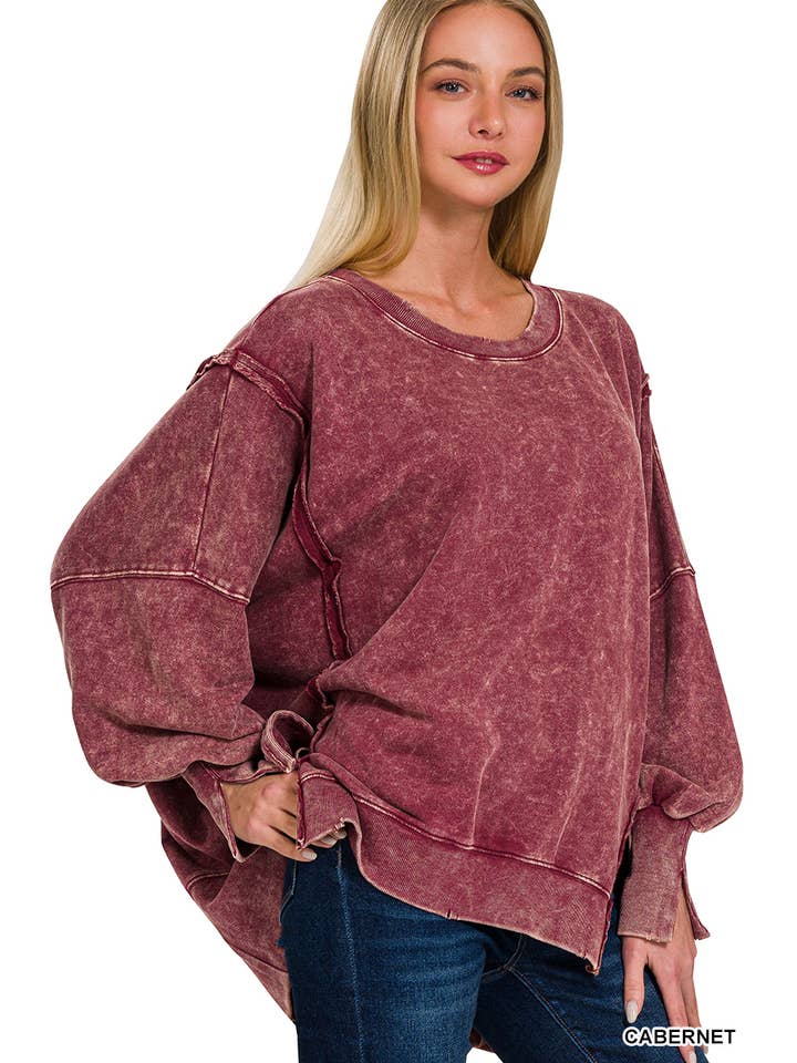 42POPS - Wholesale Sweatshirt - Women's - Split Cuff Washed Oversized Sweatshirt5