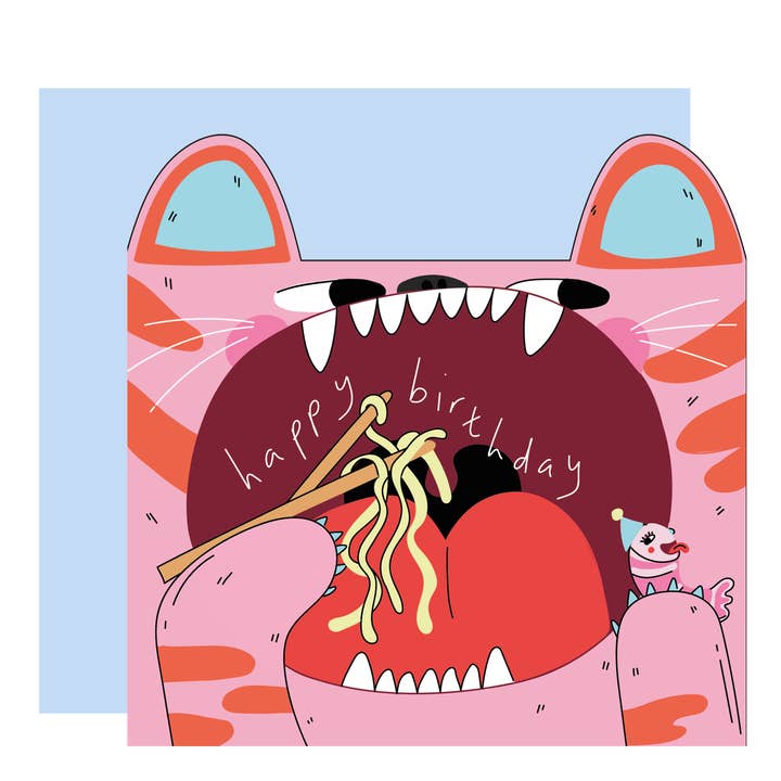 Tigre come fideos - Tarjeta de felicitación infantil troquelada para venta al por mayor de Eat the Moon | Greeting cards and stationery