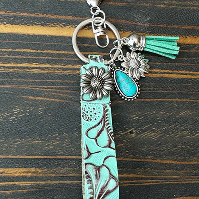 UNISHE - Wholesale Keychain - Women's - Western Turquoise Leather Keychain XC016