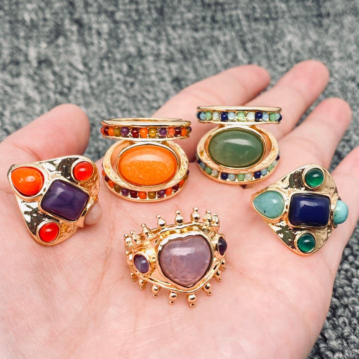 Mio Queena - Wholesale Cocktail/Statement Ring - Multi-style Vintage Inlaid Stone Rings - CS