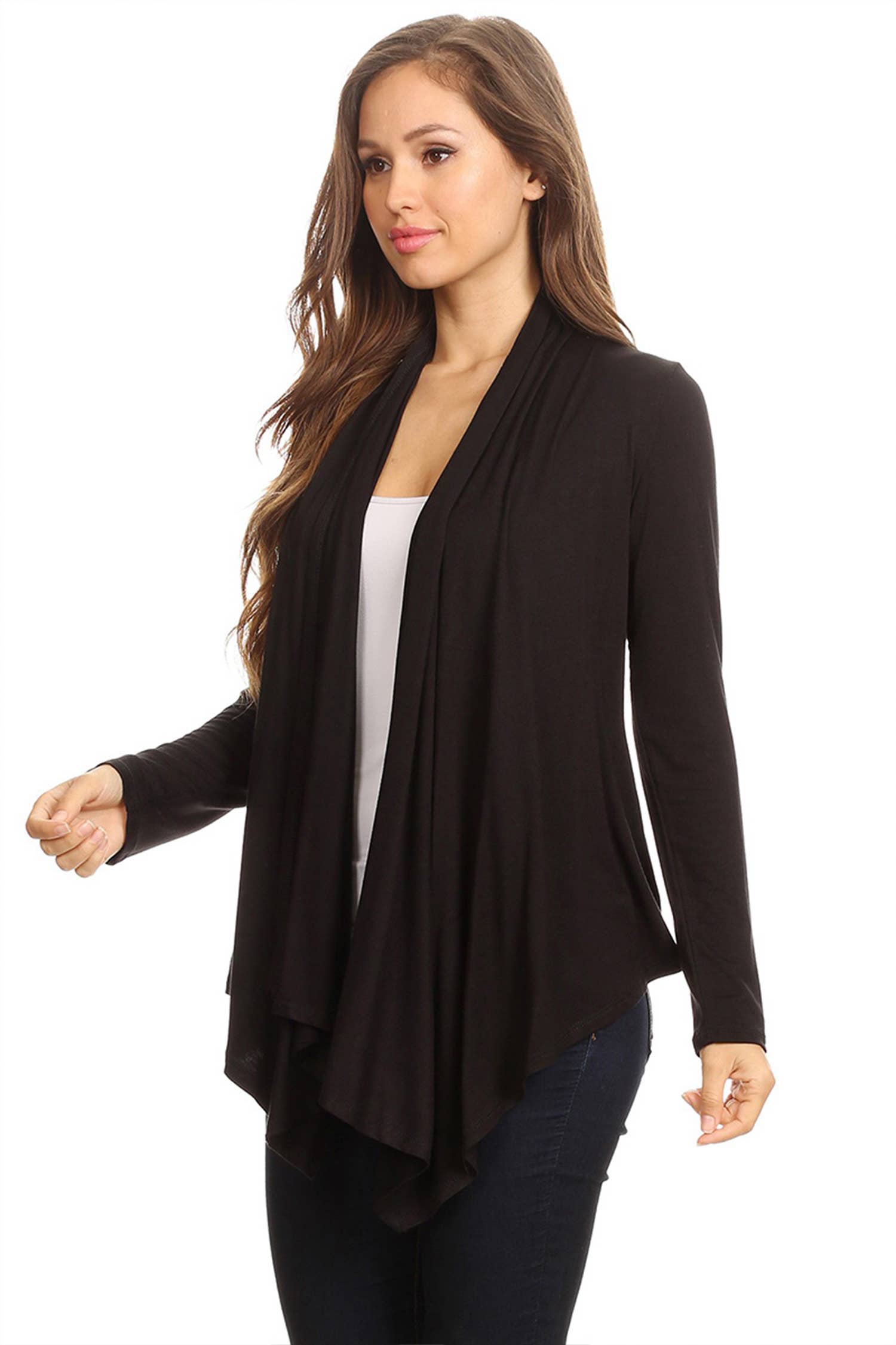 MOA COLLECTION - Wholesale Cardigan - Women's - Women's Casual Solid Long Sleeve Open Front Draped Cardigan2