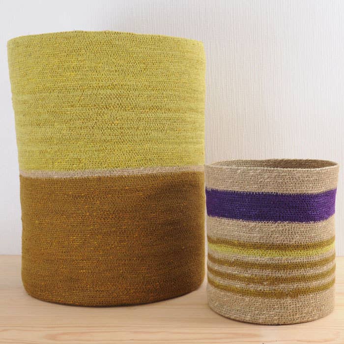 B A O B A B - Maison - Wholesale Basket - Set of three water hyacinth baskets / Curry prune1