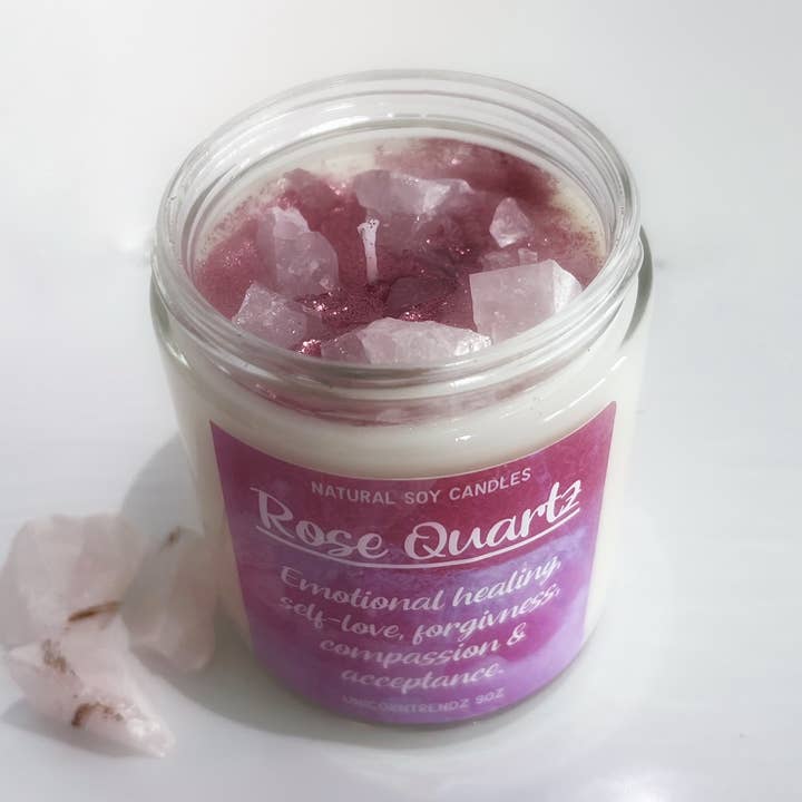Vela de quartzo rosa, velas de cristal, vela de soja, quartzo rosa por atacado de Unicorntrendz