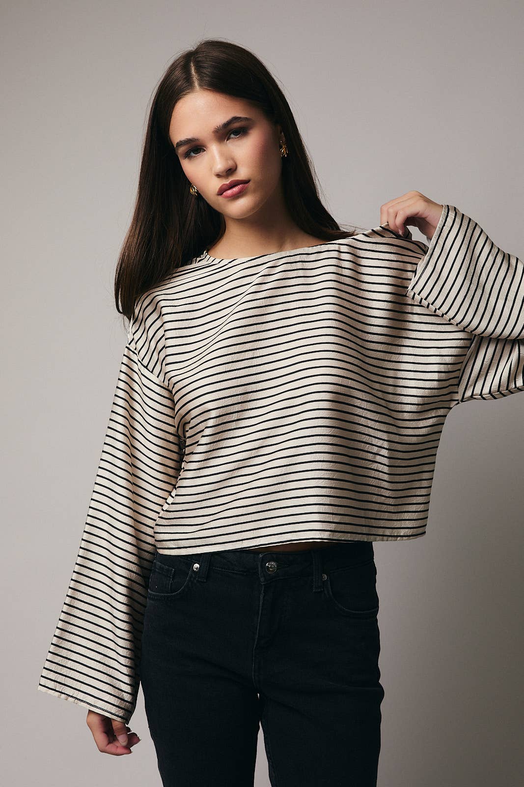 Sunday Edition - Vente Chemisier – femme - BLOUSE À RAYURES À MANCHES LONGUES ET COL LARGE5