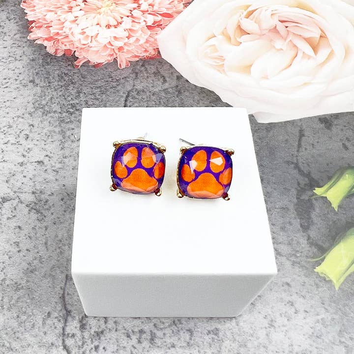 JHP Collection - Wholesale Stud/Post Earrings - DOG PAW PRINT CUSHION CUT EPOXY STUD EARRING29