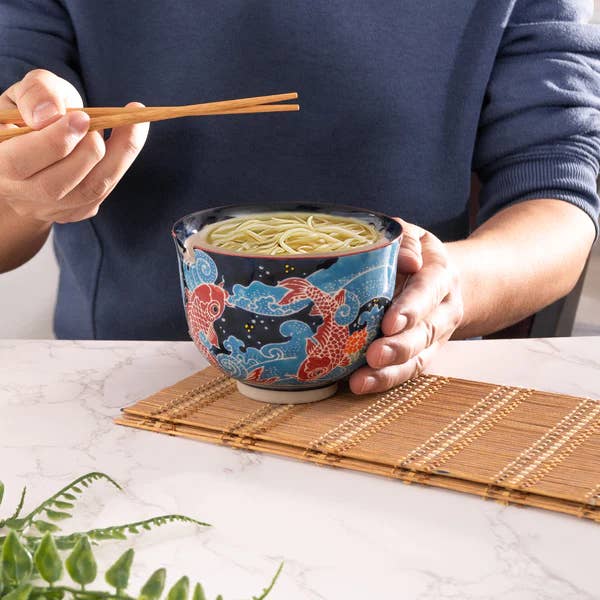 Urban Tokyo - Wholesale Bowl - Koi Fish Design 18oz 5.25"D Bowl With Chopsticks Set2