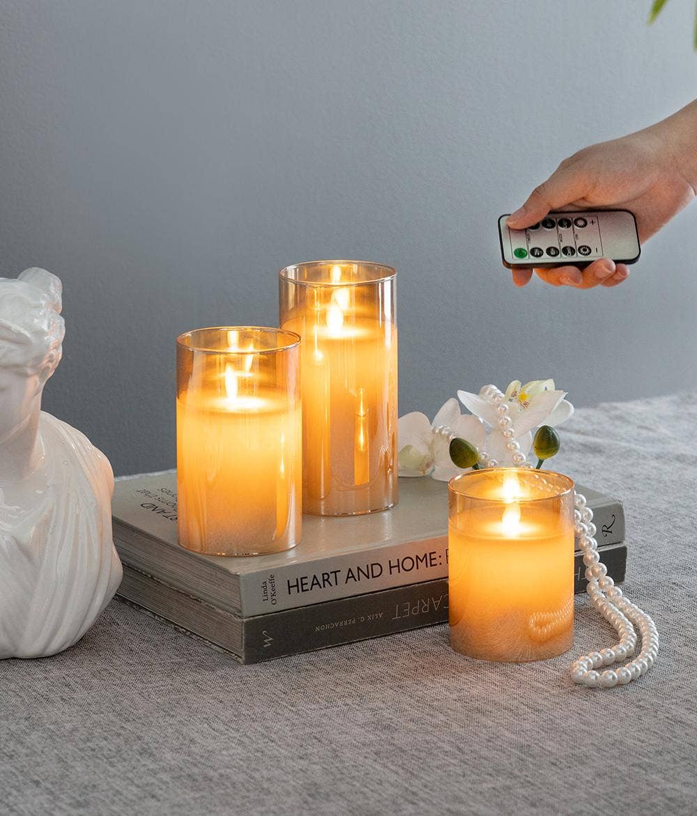 A&B Home Group Inc. - Wholesale Flameless Candle - S/3 Real Flame-Effect LED Wax Candles With Remote - Amber1