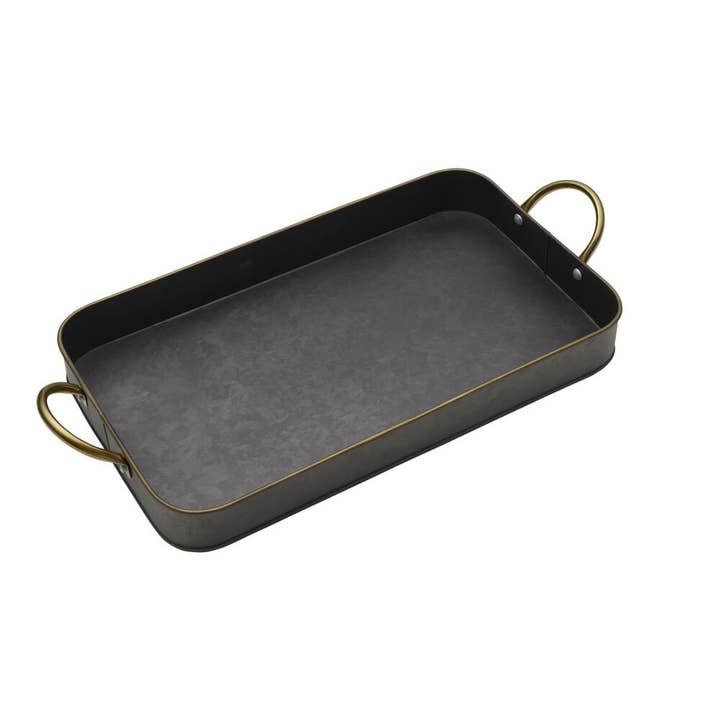 Lifetime Brands Silverwarehouse – wholesale Serving tray – Towle Living Black Galvanized Rect Tray With Handles
