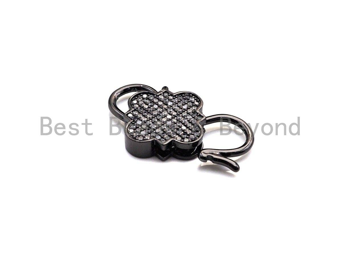 BestBeads&Beyond - Wholesale Clasp - CZ Micro Pave Clover InterLock Clasp, Buckle Interlock, Interlocking Clasp Fastener, 16x26mm, sku#H2862