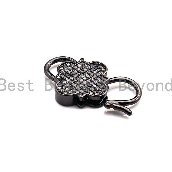BestBeads&Beyond - Wholesale Clasp - CZ Micro Pave Clover InterLock Clasp, Buckle Interlock, Interlocking Clasp Fastener, 16x26mm, sku#H2862